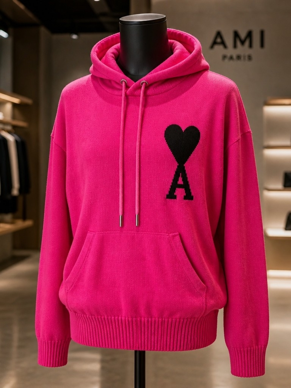 AMI Paris Women's Hot Pink Logo Hoodie Sweater